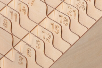 Numbered Sections Figures Storage Objects Parts Made OSB Material Signs Symbols Close-up Detail