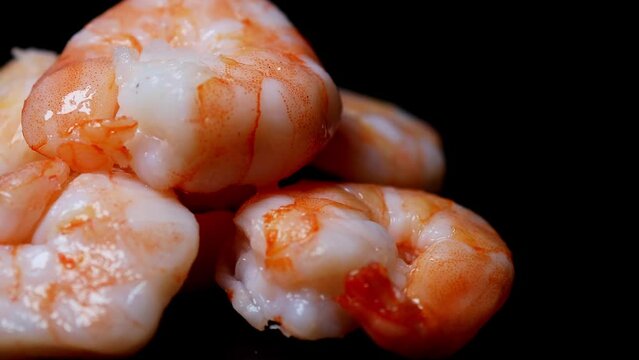fresh peeled shrimps closep up 4k 30fps video