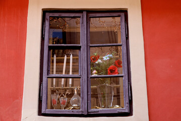 Romantic window of a historic house in Prague