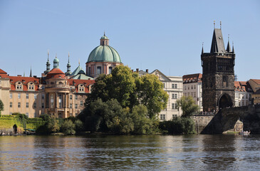 View of Charles Bridge from Vltava in Prague