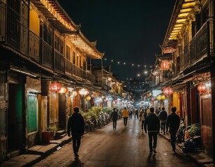 Obraz premium photo of background chinatown street at night, generative AI