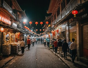Fototapeta premium photo of background chinatown street at night, generative AI