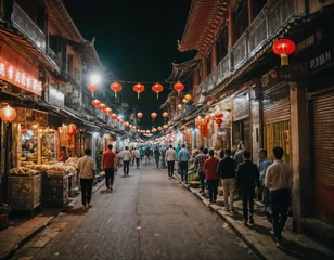 Fotobehang photo of background chinatown street at night, generative AI © Flash