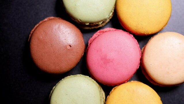 delicous colorful macarons close up 4k 30fps video
