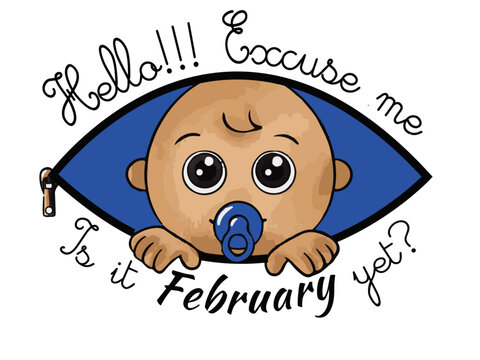 T-Shirt and Sweatshirt Mock-up "Excuse me!!! is it already Fabruary?", for pregnant woman expecting a boy.