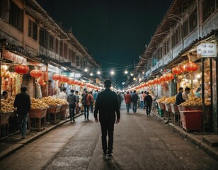 Obraz premium photo of background chinatown street at night, generative AI