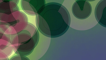 Abstrakter, minimalistischer  Hintergrund mit sich überlagernden Kreisen und Linien in sanften Farben zwischen Indigo, Lila und hellgrün