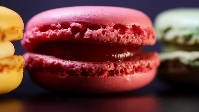 delicous colorful macarons close up 4k 30fps video