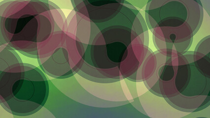 Abstrakter, minimalistischer  Hintergrund mit sich überlagernden Kreisen und Linien in sanften Farben zwischen Indigo, Lila und hellgrün