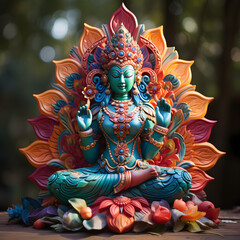 Colorful and beautiful decorative sculpture of Goddess Laxmi,