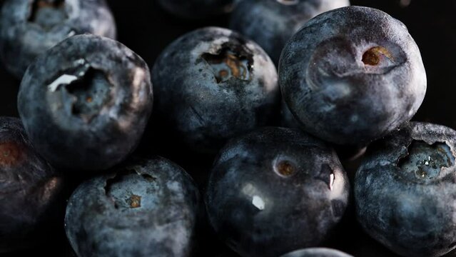 fresh plain blueberries in a close up video 4k 25fps