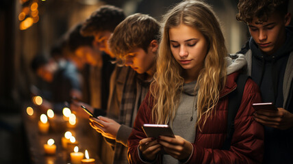 young friends with mobile phones