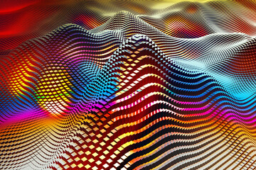 Uneven hilly surface made of multi-colored blocks. Abstract digital wave. Financial technology concept, data diagram. 3d rendering - obrazy, fototapety, plakaty