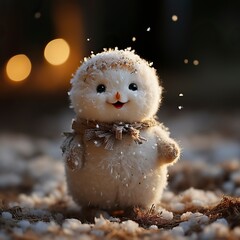 Obraz premium A snowman with a carrot nose and a big smile standing ,Winter Landscape,Panaromic Image