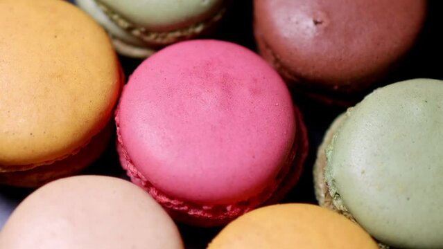 delicous colorful macarons close up 4k 25fps video