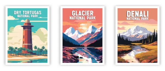 Fotobehang Glacier, Denali, Dry Tortugas, Illustration Art. Travel Poster Wall Art. Minimalist Vector art. © Duy