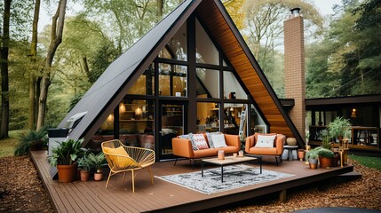 A winter cabin nestled in the woods and surrounded by snow ,Winter Landscape,Panaromic Image