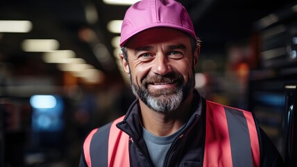 Smiling Mature Worker. Male Engineer in Safety Vest at Manufacturing or Construction Site, Radiating Positive Energy and Exemplary Work
