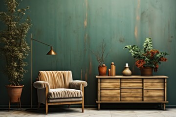 Obraz na płótnie Canvas Interior of living room with armchair and plant. 