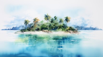 A dreamlike uninhabited tropical island in the middle of an azure ocean