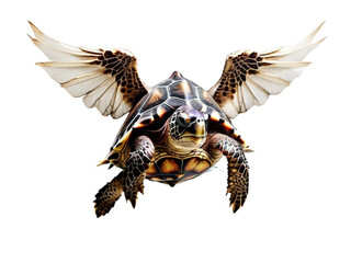 A turtle with wings soaring