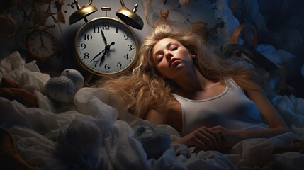 insomnia, concept of habitual sleeplessness, inability to sleep, healthcare concept - obrazy, fototapety, plakaty