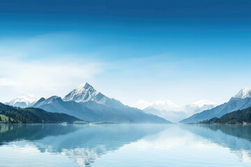 Naklejka na ściany i meble Beauty snow water blue panorama lake landscape mountains view nature scenery sky