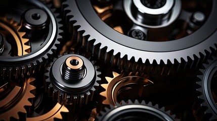 metal gears in a gearbox - closeup