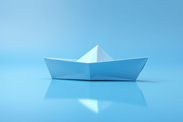 Fototapeta na wymiar Paper boat on blue background
