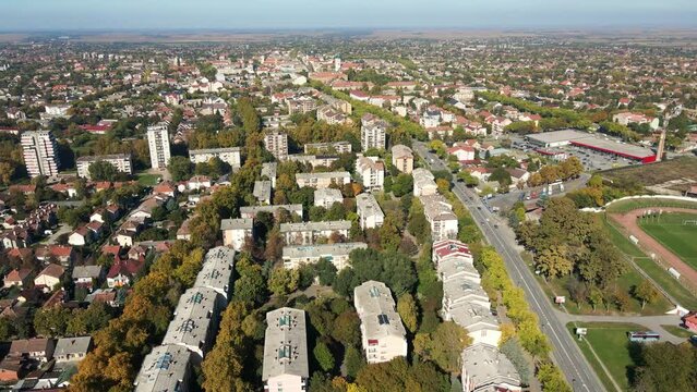 Aerial view of Serbian town Sombor in sunny day