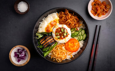 Capture the essence of Bibimbap in a mouthwatering food photography shot Generative AI