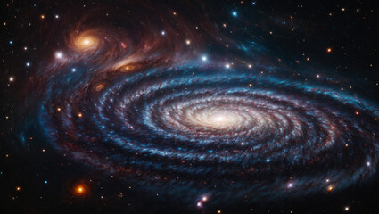 Obraz premium Space background with spiral galaxy and stars. The universe of rays and planets. Time and space concept.
