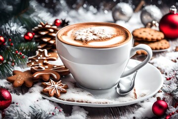 Obraz na płótnie Canvas cup of coffee and christmas cookies