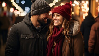 Couple enjoying the Christmas Market  during the Christmas Holidays