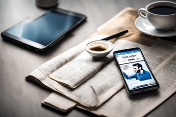 tablet pc with coffee and newspaper