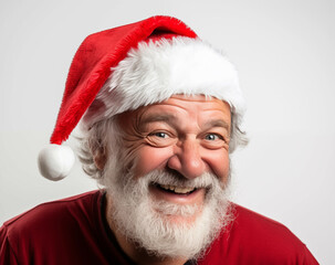 Joyful Elderly Man in Santa Hat with a Warm Christmas Smile