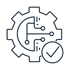 The concept of technical management, implementation and operation of electronic systems. Vector linear icon isolated on white background.