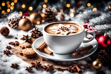 Obraz na płótnie Canvas cup of coffee with chocolate and cinnamon
