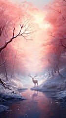 A mystical winter morning in a fantasy world where the tre ,Winter Landscape,Panaromic Image - obrazy, fototapety, plakaty