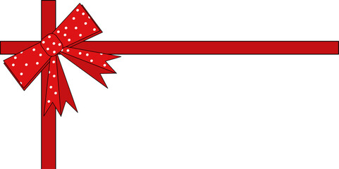 Banner con nastro rosso e fiocco a pois bianchi - obrazy, fototapety, plakaty