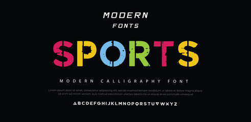 Naklejka na ściany i meble Abstract modern urban alphabet fonts. Typography sport, technology, fashion, digital, future creative logo font. vector illustration
