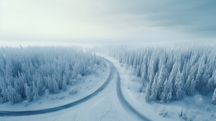 Fototapeta na wymiar Aerial view of the winter road without car
