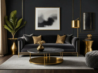 Combine dark gray walls with luxurious textures like velvet, brass accents, and rich wood furniture for a moody and elegant living room or bedroom.