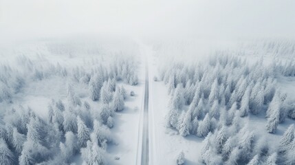 Aerial view of the winter road without car
