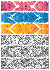 Thai pattern flowers traditional colors black and white