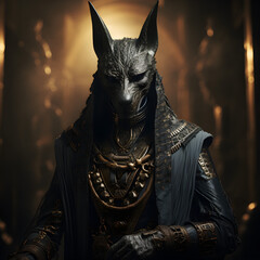 Anubis, the ancient Egyptian god of death and the world of the dead, is a fantastical character from Egypt, - obrazy, fototapety, plakaty