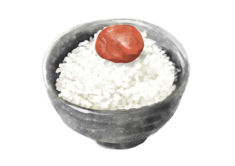 水彩の梅干ご飯01_2