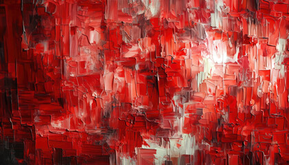 Abstract background of red and white acrylic paint splashes on canvas. Generative ai.