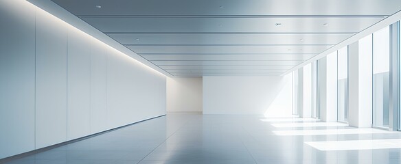 Obraz premium Minimalist architecture office hallway wallpaper. generative AI 