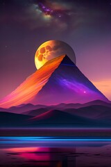 Moon Behind The Pyramid Mountain | dazzling Lights | Fantasy | Purple and Magenta color theme
